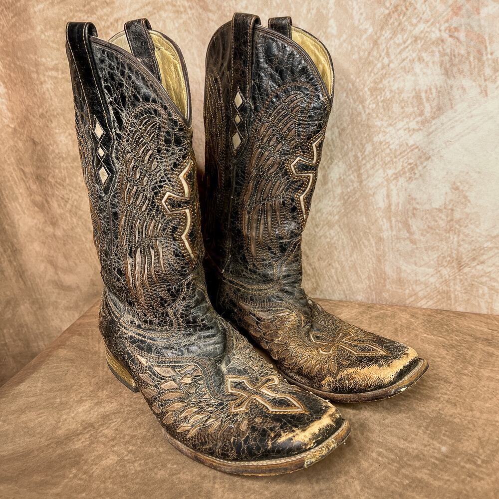 Corral Vintage Angel Wing Cross Cowboy Boots Western Textured Leather Indie Y2K